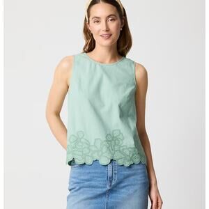J Crew Factory Embroidered Trim Shell Top Womens XL Neptune Green Linen Blend